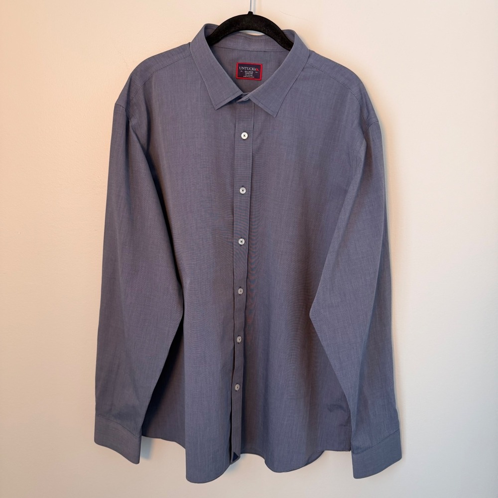 UNTUCKit Orville Wrinkle Free Long Sleeve Button Up Shirt Blue Casual Office XXL - Picture 2 of 13